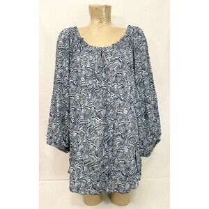 NWT Terra & Sky Shirt Plus Size 4x 28w 30w 78” 3/4 Sleeve Blue Blouse Top Rayon
